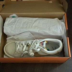 White LeatherNew  Blazer Low Gold Sneakers Removable Swoosh